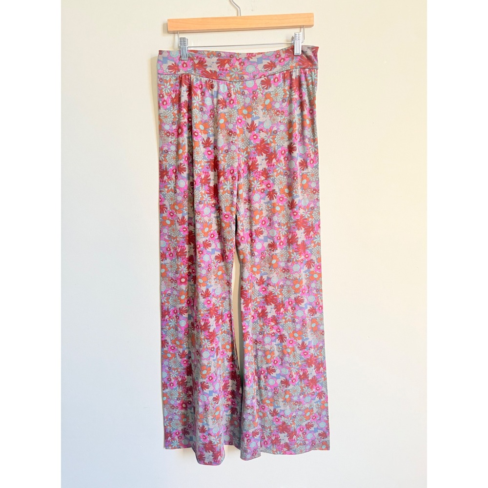 Natural Life Flare Leg Pants High Rise Floral Bohemian Hippie Pink Orange Large